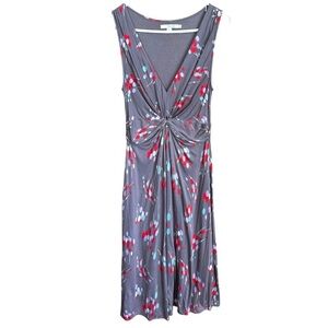 Boden Gray Knot Detail Jersey Printed Midi Dress Sz 12